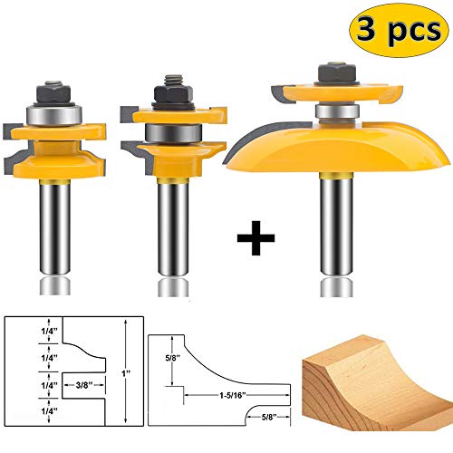 Leatbuy 1/2-Inch Shank Router Bit Set 3 Pcs, Round Over Raised Panel Cabinet Door Ogee Rail And Stile Router Bits, Woodworking Wood Cutter, Wood Carbide Groove Tongue Milling Tool(1/2-Double Side) #TOP6