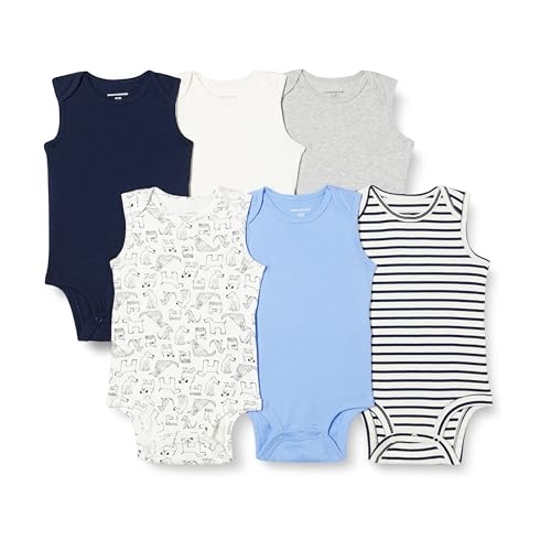 Amazon Essentials Unisex Baby Ärmellose Bodys, 6er-Pack, Blau/Hunde, 24 Monate