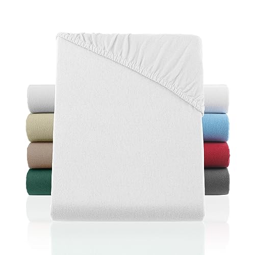 BaSaTex Sábana bajera ajustable de franela de franela fina, 100 % algodón, 90 x 200 cm, color blanco