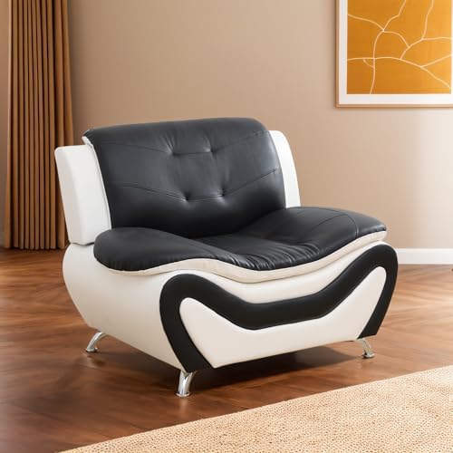 42" Faux Leather Accent Chair with Armrests, Stylish Single Sofa ...
