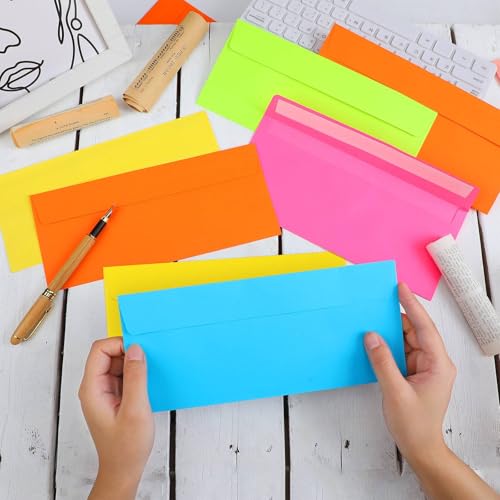 Image of Outus 500 Pcs #10 Colored Envelopes Business Adhesive,Neon Color