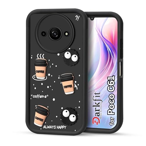 Image of Back Case Cover Compatible with Poco C61 | Cute Fun Cartoon Ball 3D Coffee Silicone Case | Body Protection | Camera Protection | Shock Proof | Color Black | Pack of 1