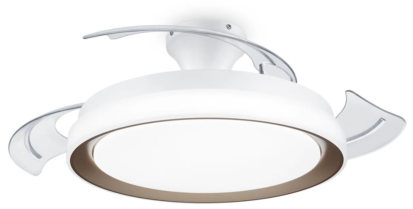 Philips Ventilador de Techo Bliss con luz LED 28W, motor DC (35W), temperaturas de color (2700K-4000K-5500K), Mando Incluido, color Blanco y Dorado (versión 2024, instalación fácil)