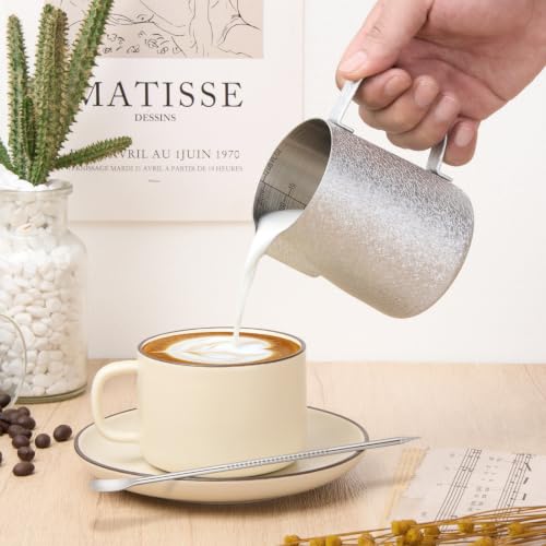 Image of Amrules Milk Frothing Pitcher 12oz Frother Cup Barista Tools, Crackle