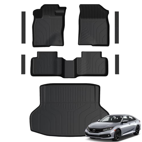 GALVAGNITE Floor Mats for Honda Civic 2016-2021, All Weather Floor Mats Trunk Cargo Liner and Door Sill Guards Accessories, Full Coverage Set (Fit Sedan Models)