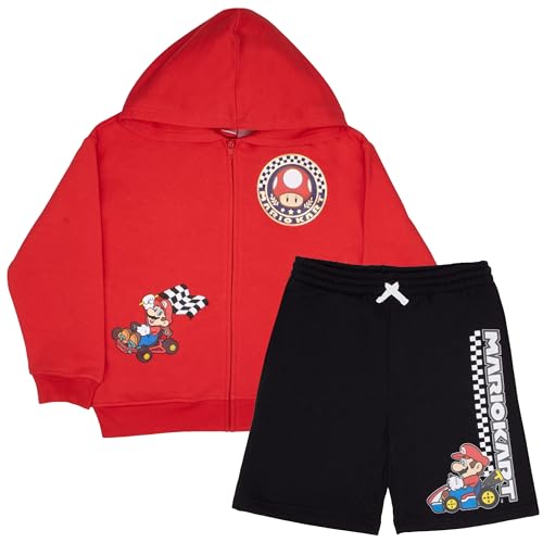 Image of Nintendo Super Mario, Bowser, Mario Kart Boys Zip-Up Hoodie and Shorts 2-Piece Set - Graphic Sweatshirt and Shorts for Kids