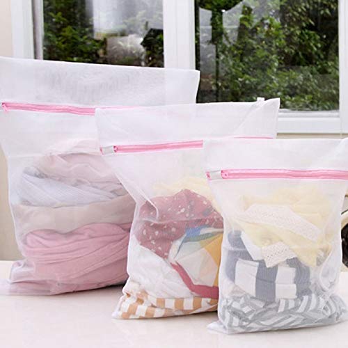 Image of Lukzer Mesh Laundry Bag for Clothes Washing Bag (Pack of 3 Pcs) White Travel Storage Organizer with Rust-Free Zipper for Delicates Blouse, Bra, Hosiery, Lingerie, Stocking & Shoe Washing Machine Bag