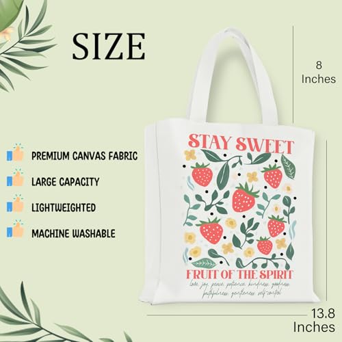 Image of Stay Sweet Strawberry Tote Bag, Christian Strawberry Canvas Tote Bag for Women, Summer Gifts for Girls