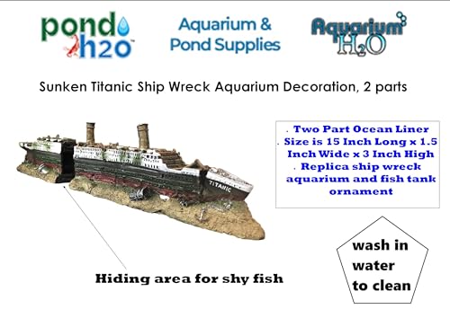Sunken Titanic Ocean Liner Ship Wreck Aquarium & Fish Tank Decoration Ornament, 2 Parts, Aquarium Cruise Ship Shipwreck Decorations Fish Tank Ornament, Resin Material Sunken Ship