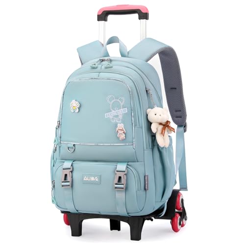 Amythe Mochilas Escolares con Ruedas para Niñas, Mochila Ruedas para Niñas de 10 a 18 años, Bolso Escolar con Carro para Adolescentes Chicas, Trolley Desmontable, Azul