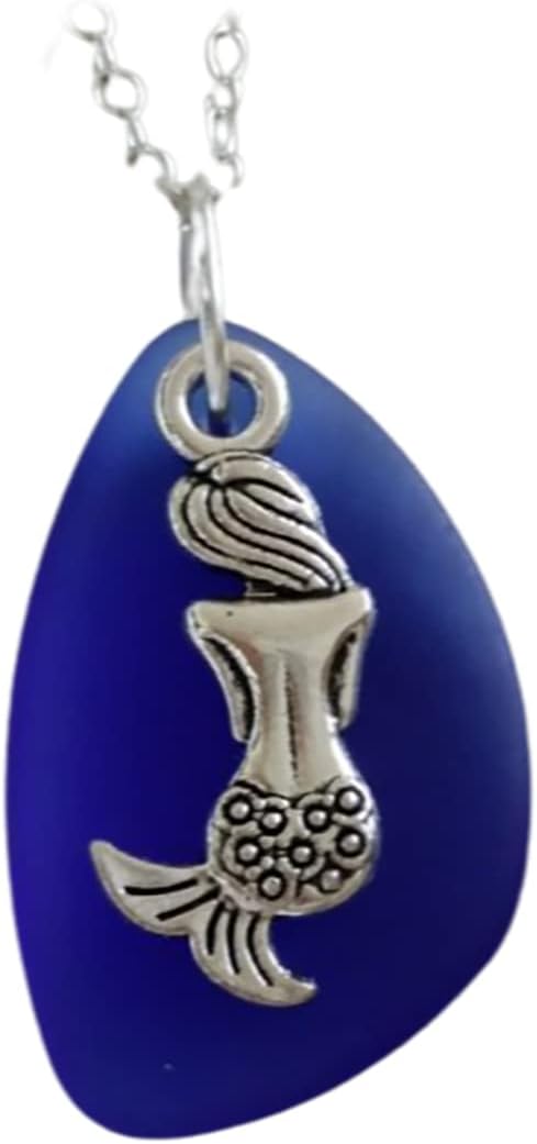 Handmade cobalt blue sea glass necklace, mermaid charm, (Hawaii Gift Wrapped, Customizable Gift Message)