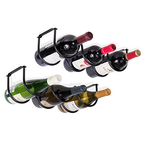 Wallniture Under Cabinet Durable Iron Wine Storage Rack for 6 Liquor Bottles Black