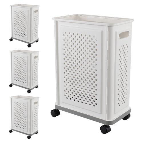 35-L-Slim-Plastic-Laundry-Baskets-with-Wheels-White-Rolling-Laundry-Hamper-4-Pack 35 L Slim Plastic Laundry Baskets with Wheels White Rolling Laundry Hamper 4 Pack