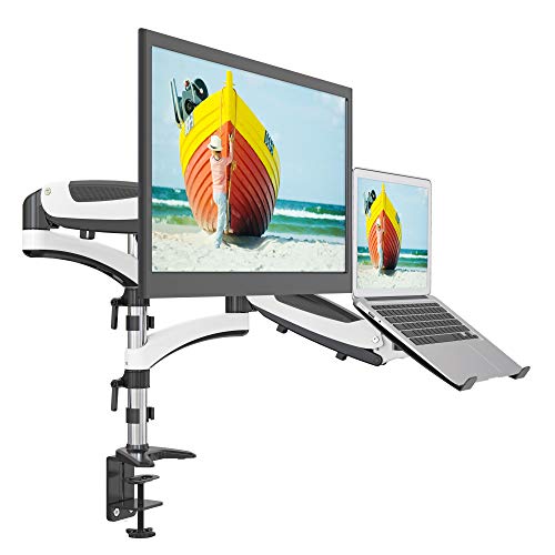 SHOPPINGALL Dual Gas Spring 2 in1 Monitor & Laptop OR Double Monitors Mount Stand with 2 Swing Arms for 15
