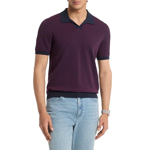 Image of Michael Kors Men's Textured Stripe Johnny Collar, Midnight, XXL