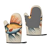 Manopla de horno con estampado de pez volador de cártamo, antideslizante, aislante, de silicona, para horno, guantes de cocina