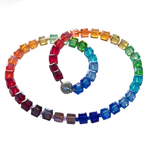 Preisvergleich Produktbild Armella Glaswürfel Kette Collier Regenbogen, Edelstahl Mangnetverschluss (45 cm)