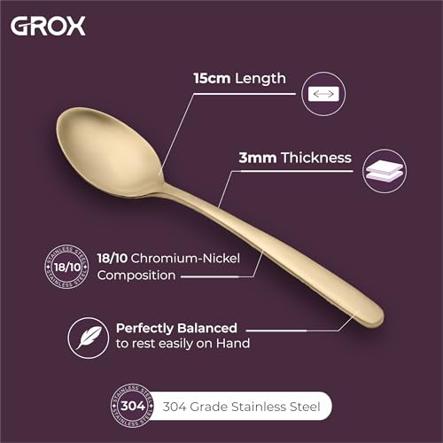 Image of GROX Curve Medium Spoon - Set of 6 | Champagne | 17 cm | 304 Stainless Steel 18 /8 | Contemporary Dining Spoon