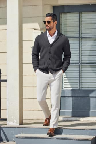 Image of COOFANDY Mens Shawl Collar Cardigan Sweater Button up Sweater with Pockets