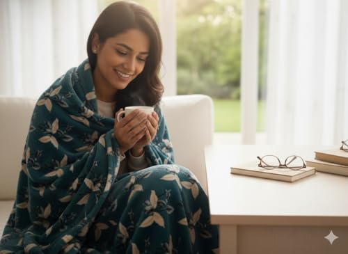 Image of Florida Printed Flannel Blanket, 290 GSM Ultra-Soft All-Season AC Blanket (Double, Green)