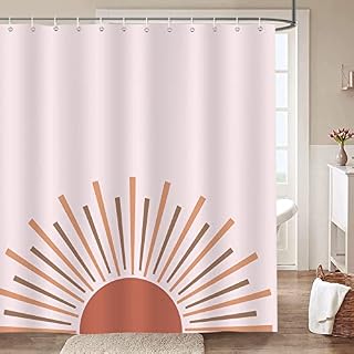 Bonhause Boho Sun Shower Curtain 180 x 180 cm Mid Century Modern Abstract Minimalist Bathroom Curtain Waterproof Mildew & Mould Resistant Polyester Fabric Bath Curtain with 12 Hooks