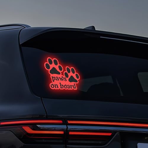 Image of 2pcs Reflective Paw Print Decal Dog Paws on Board Car Window Sticker Safety Warning Sign Stickers Funny Reflective Vinyl Stickers for Car Motorcycles Laptop (Red)