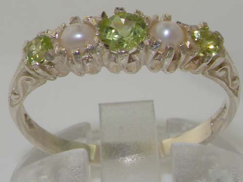 925 Sterling Silver Natural Peridot And Cultured Pearl Womens Band Ring - Sizes 4 To 12 Available #TOP1