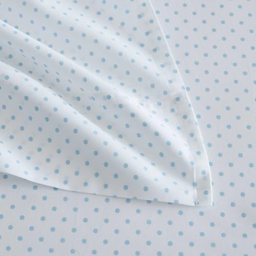 Image of Martha Stewart - Full Size Sheets Set, Crisp & Tailored Cooling Sheets with a Naturally Smooth Cotton Percale Lightweight Feel - Bed Sheets with Matching Pillowcases & Fitted Sheet (Polka Dot Blue)