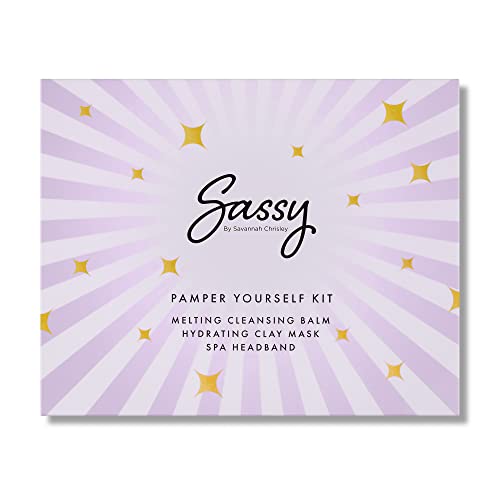 Sassy by Savannah Chrisley Pamper Yourself Kit - Cleansing Balm and Clay Mask with Headband - Perfectly Absorbs Excess Oils for Smoother Skin - Helps Reveal Clearer Complexion - 3 pc Spa Kit