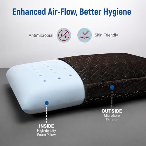 Image of LA VERNE Cooling Gel Infused Pincore Technology Breathable Memory Foam Pillow with 3S Rebound| Cool Gel Cervical Support for Neck & Shoulder Relief (1, D Brown, Standard)