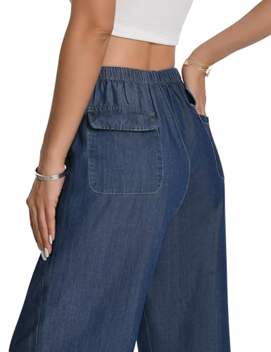 Women's High Waisted Wide Leg Jeans Drawstring Pull on Jeans for Womens Trendy Flowy Lightweight Pants4