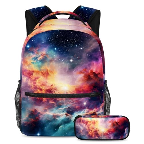 Sac à dos espace galactique et trousse multicolore pour ados