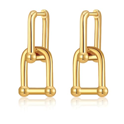 14K Gold Plated S925 Sterling Silver Post Drop Dangle Earrings for Women,Cubic Zirconia Paperclip Link Chain Earrings for Women.