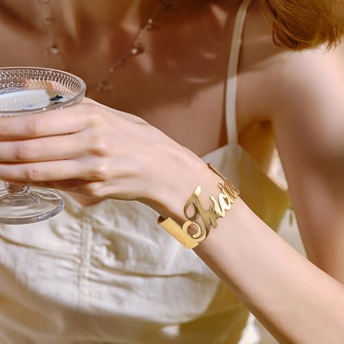 kkjoy Personalized Name Bracelet Stainless Steel Customize Letter Nameplate Cuff Bangle for Women Men Couple Family Members2