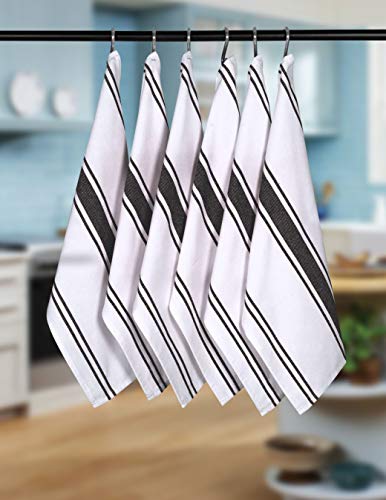 Linen Hub Set Of 12 Kitchen Dish Towels Cotton 15X25 Absorbent Durable Washable, Tea Towels, Dish Cloths, Bar Towels, Cleaning Towels, Kitchen Towels With Hanging Loop, Black White #TOP1