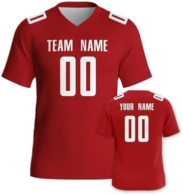 4FunGift Custom Men's American Football Jersey, Solid Color, Personalized Team Name and Number, V-Neck Short Sleeve Shirt