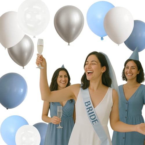 Image of Dusty Blue and White Silver Balloons for Bride Bachelorette Party Decorations- 35Pcs 12in Baby Blue, White, Clear, Diamond Silver Latex Baloons for Bridal Shower, Baby Shower Boy Party Decor