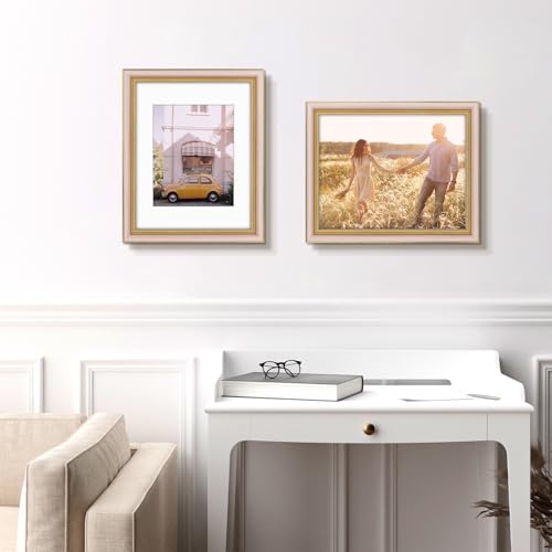 Image of Golden State Art,11x14 Ornate Picture Frame Holds 8x10 Photo,Purple Gold | Includes real glass front,white mat,build-in hangers and buttons.Displays 8x10 photo on wall