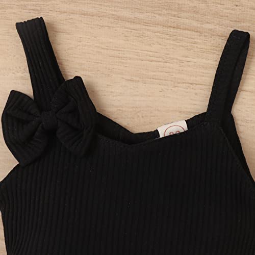 Lykmera Camiseta para meninas sem mangas com laço canelado tops colete saia pijamas infantis de verã