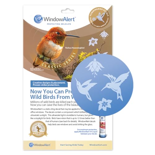 WindowAlert Hummingbird Anti-Collision Decal - UV-Reflective Window Decal to Protect Wild Birds from Glass Collisions - Made in The USA