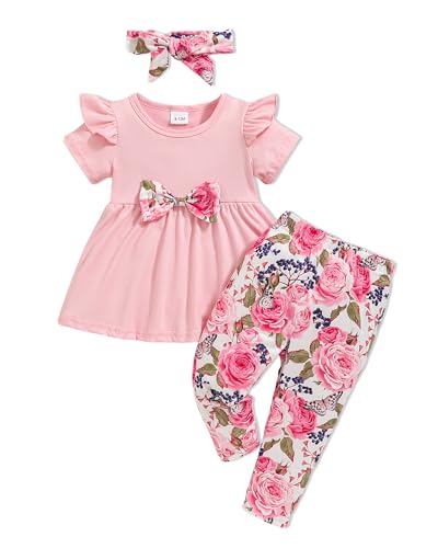 Image of Doresbebe Baby Girl Clothes Toddler Girl Outfits Infant Girl Summer Clothes for Girl Ruffle Shirt Pants+Cute Headband 3PCS
