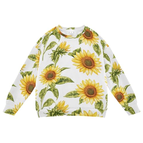 JUNZAN Retro Sunflower White Big Boys Hooded Sweatshirt Fleece Hoodies for Girls Camping 4T