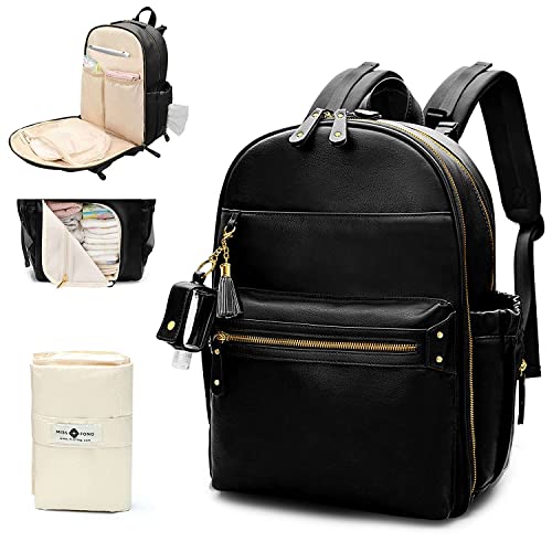 Miss Fong Diaper Bag Backpack Leather Diaper Bag, Baby Diaper Bag For Baby Girls & Boys, 16 Pockets Diaper Bag Organizer With Hand Sanitizer Holder, Changing Pad, 2 Insulated Pockets(Brown) #TOP29