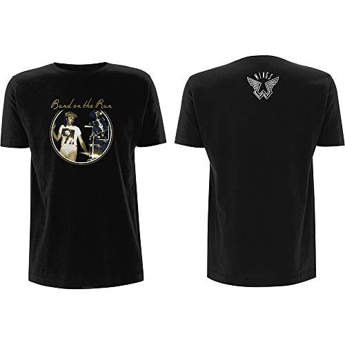 Paul McCartney Unisex Adult Band On The Run Wings T-Shirt (L) (Black) - Les Beatles, Paul McCartney, John Lennon, RIngo Starr, George Harrison Paul McCartney Unisex Adult Band On The Run Wings T-Shirt (L) (Black)