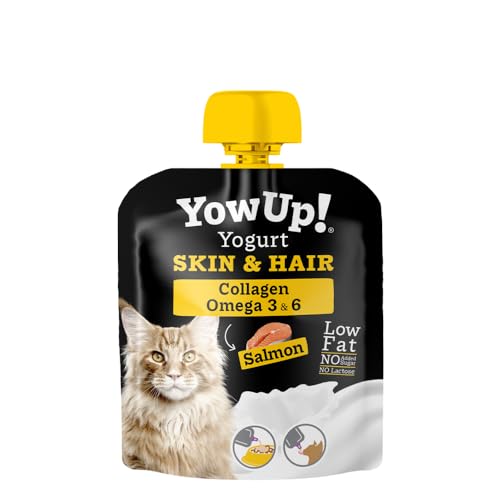 YowUp! Yogur Funcional para Gatos Skin & Hair | con Salmón, Colágeno y Omega 3 | Brillo y Salud para Pelo y Piel | Sin Lactosa y Azúcar | Snack Natural 10 × 115 g