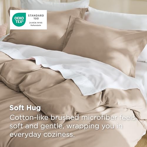 Image of Bedsure Duvet Cover King Size, 3Pcs Double Brushed Bedding Set, Light Brown | For Kids & Adults, 104 inchx90 inch Comforter Cover, Hotel Luxury, All Season, Breathable, Easy Care, Lightweight, Zipper Closure