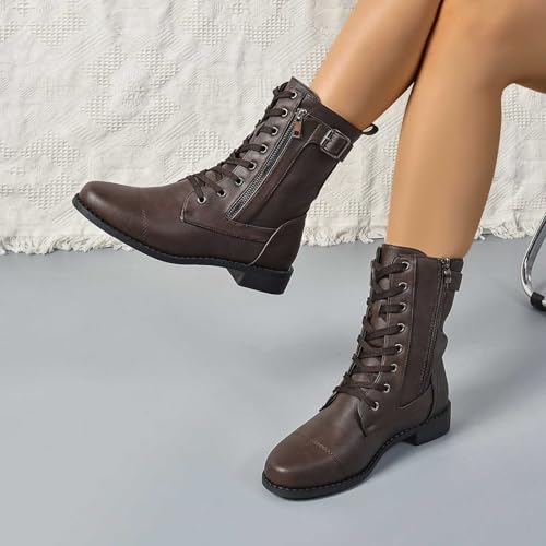 Bottines mi-mollet en cuir véritable marron café chic taille 39.5 - 3