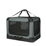 Amazon Basics 4-Doors Portable Soft-Sided Folding Travel Crate Kennel for cat, Dog, and Other Small Animals, Grey, S 26" x 18" x 18"