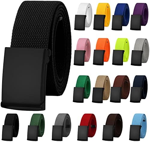 Canvas Web Belt Fully Adjustable Cut to Fit Golf Belt Flip Top Black Buckle - Black