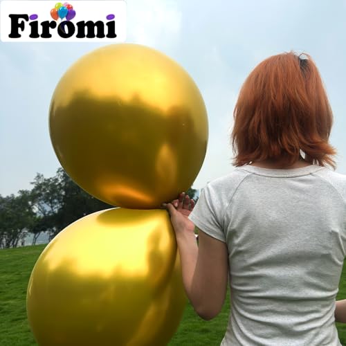 Image of Firomi Metallic Chrome Big Gold Balloons 18-inch 12 Pack (with 1 Ribbon)